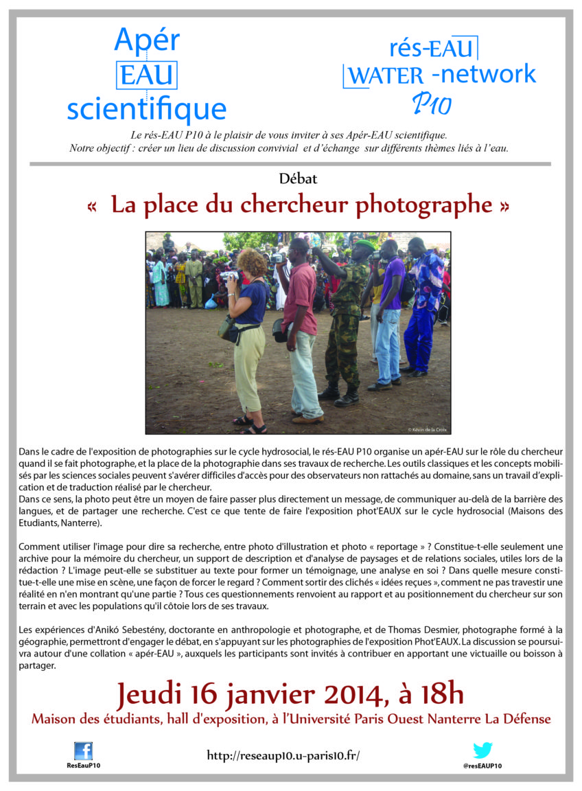 Apér-eau débat : Quelle place pour le chercheur photographe ?, le 16 janv à 18h, Nanterre