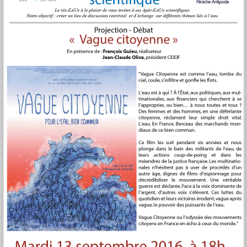 7ème Apèr-EAU scientifique : Projection « Vague Citoyenne », mardi 13 septembre 2016 à 18h