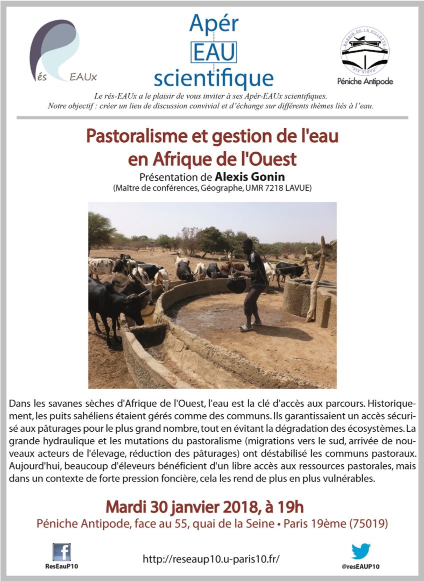 4e apér-eau scientifique avec Alexis Gonin le 30 janvier 2018 : Pastoralisme et gestion de l’eau en Afrique de l’Ouest