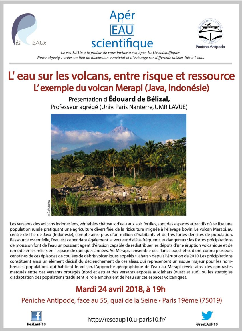 7e Apér-EAU scientifique : « L’eau sur les volcans, entre risque et ressource », Edouard de Bélizal – Mardi 24/04/2018